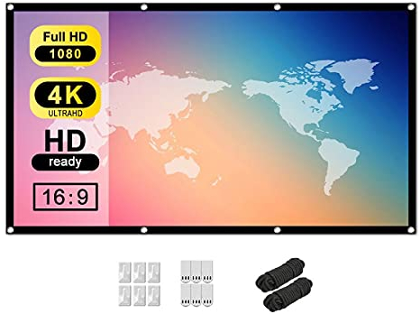 Tiardey 100Inch 16:9 HD Projector Screen Indoor Outdoor Portable Foldable Screen Projector Movies Screen for Home Theater Support Double Sided Projection - Soft curtain