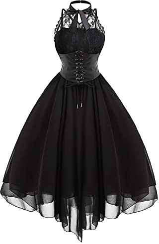 kinstell Robe corset gothique sans manches pour femme, robe vintage en dentelle florale pour cocktail, formel, Halloween, punk, hippie