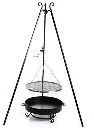 Schwenkgrill Dreinbein 185cm mit Kurbel Kette Grillgestell Holzkohlegrill Grill Gartengrill Feuerschale Ø60cm