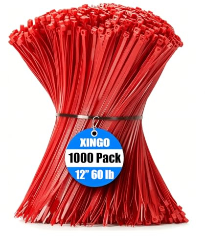 XINGO Red Cable Ties Pack of 1000, 300mm x 4.8mm, Premium Nylon Durable Zip Ties, Self-Locking UV Resistant Nylon Plastic Wire Ties for Indoor and Outdoor