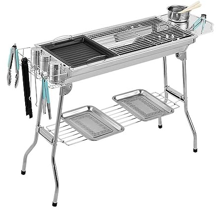 Barbecue Charcoal Grill Stainless Steel Grill Bbq, Home Barbecue Grill, Bbq Tool Kits for Outdoor Cooking Camping Hiking Picnics Tailgating Small Folding Tabletop Grill