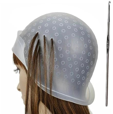 Highlighting Cap, Silicone Highlighting Cap with Hook Professional Reusable Highlighting Caps and Hook Kit Hairdressing Dyeing Staining Tools for Women Men