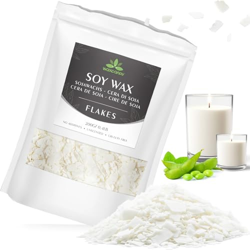 Cera de Soja para Velas 0.2kg/1kg/2kg, Cera de Soja Bajo Punto de Fusión para Hacer Velas Caseras, Material para Velas Aromáticas y de Color, 100% Natural(0.2kg)