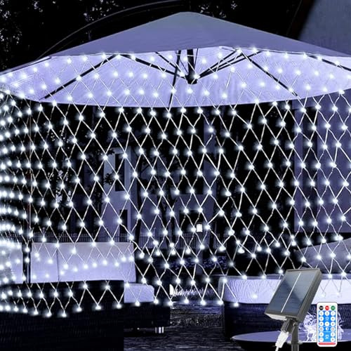 TIANHOO Luces de Red Solares, 2 * 3M 198LEDs Solares Para Exterior, Neta Luz Exterior Luz de Jardín con 8 Modos de Parpadeo, Impermeable Red de Luces Para Jardín Boda Partido Decoración Navideña