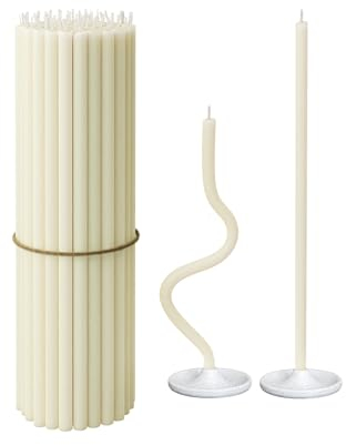 BlueBee rena bivaxljus bulk för hemmet – 40 st höga tunna avsmalnande ljus + 2 premiumhållare, honungsdoft, rökfri, långbränd, naturlig för kyrkbön, Hanukkah, födelsedagstårta, juladvent