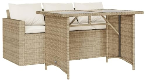 vidaXL Matgrupp för trädgården med dynor 2 delar beige konstrotting, uteplatsmöbler, matbord och stolar, trädgårdsbord med stolar, trädgårdsmöbler