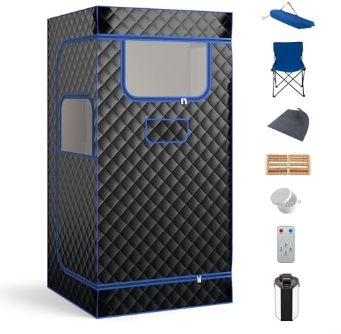 RELAX4LIFE Portable Steam Sauna, Folding Personal Full Body Home Sauna Tent with 3L Steam Generator, Remote Control & Foldable Chair, Pop-up Sauna Cabin Sauna Pod for Slimming Detox Therapy (Black)