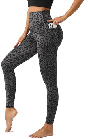 X-KEEP Leggings Damen High Waist Sport Leggings mit Taschen Leo Leggings Damen Lang Sporthose Bauchweg Blickdicht Fitnesshose Yoga Gym