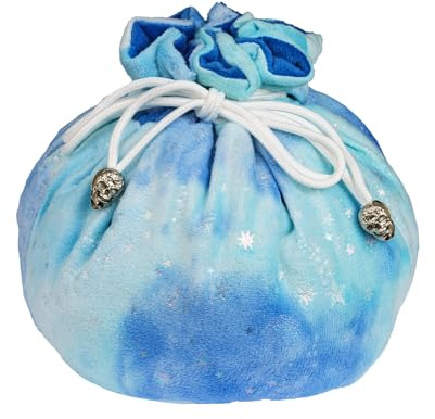 Cusdie Würfelbeutel aus Samt mit hoher Kapazität und Taschen, Aufbewahrungstasche, Kapazität 200+ Würfelhalter für DND-RPG-Spielwürfelsammlung (blau-weiß)