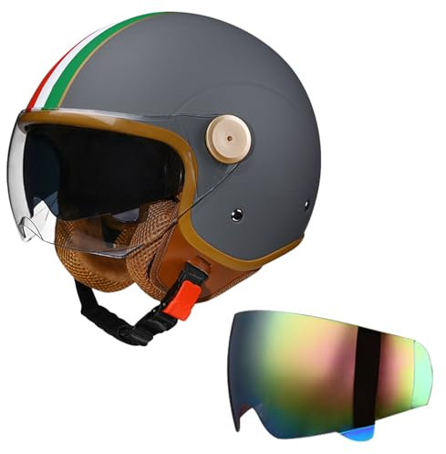 DriveNova Jethelm mit Doppelvisier, Retro Helm Motorrad Halbhelme Roller Helm Fashionhelm für Herren und Damen, DOT/ECE-Zertifizierung Jet Helm mit Visier Halbschalenhelm Chopper Helm