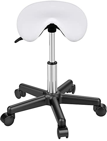 Yaheetech Taburete con Ruedas Taburete Alto Silla PU Giratoria para Manicura, Pedicura, Tatuajes Altura Ajustable 45,5-60 cm Blanco