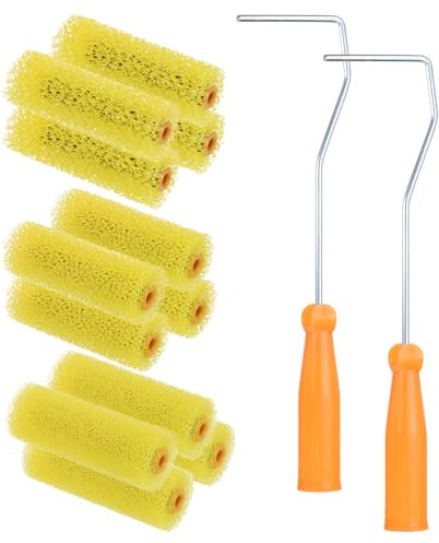 sourcing map 1 juego de cubiertas de rodillo de pintura texturizadas de 4 pulgadas, mini cubierta de rodillo de pintura de esponja resistente con marco, juego de texturas, espuma de yeso, rodillos de