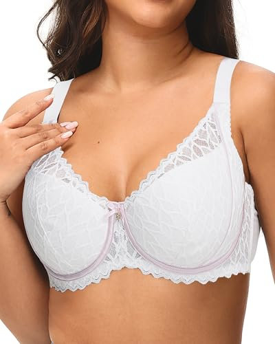 Svmer Women‘s Lace Bra Plus Size Comfortable Ladies Support Underwire Push Up Bra White 38DD