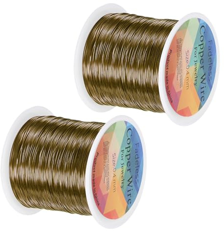 M METERXITY 2-Rolls 0.4mm Jewelry Wire, 26 Gauge 328FT Craft Wire Copper Beading Wire for Jewelry Making/Planting/Weaving/DIY Crafting, Soft Metal Wires [100M, Bronze Tone]
