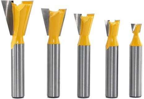 GLRYD 5 Stück Schwalbenschwanz 8mm Schaft, Fräser für Oberfräse präzise Schwalbenschwanzverbindungen und Nuten, Schubladenführungen, Schnittdurchmesser 6,35/9,52/12,7/15,9/19,05mm