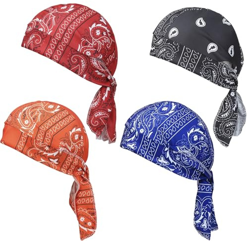 Cooling Helmet Liner Bandana,Beanie Pirate Hat Men,Cooling Sweat Wicking Breathable Bicycle Helmet Liner,Quick Drying Sports Headscarf,Adjustable Cycling Headscarf,Outdoor Sports Beanie 4 Pcs Oyiclyea
