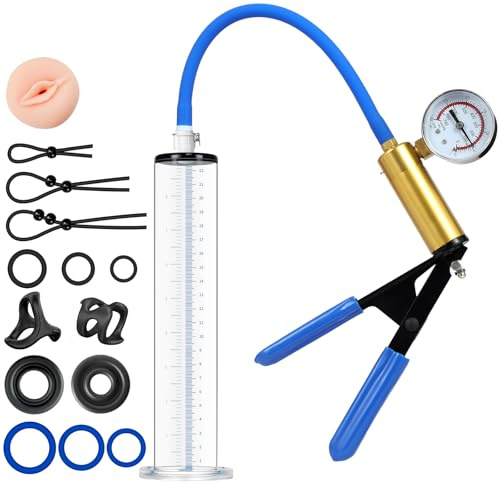 Male Enhancement Pump System 9 x 1.75 inch Cylinder,with Gauge,with a Lifelike Vagina Sleeve & 11PCS Penis Rings Set,Sex Toys - Pumps & Enlargers,Penis Male Sex Toys