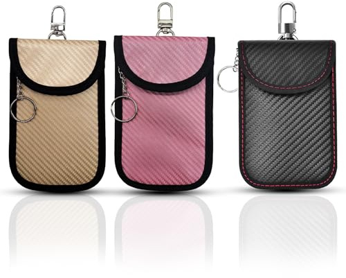 Homiladi Faraday Pouch for Car Keys | 3 Pack Car Key Signal Blocking Pouch | Anti-Theft Keyless Car Key Bag | RFID Blocker & Fob Protection Pouches for Car Security(Pink、Gold & Black)
