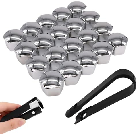UIEXAY 20 pcs Copridado Ruota 17mm,Copridadi Ruota,Copri Bulloni Ruota Universali, Copridadi Bullone Ruota, Tappi Ruote Auto, Copridadi Esagonali per Pneumatici con 1 Strumenti di Rimozione, argento