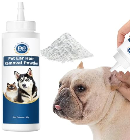 PCpetclear Poudre d'épilation des poils d'oreille pour animaux de compagnie - Poudre fine pour chiens et chats - Absorbe l'humidité et la poussière - Aide douce au soin des oreilles
