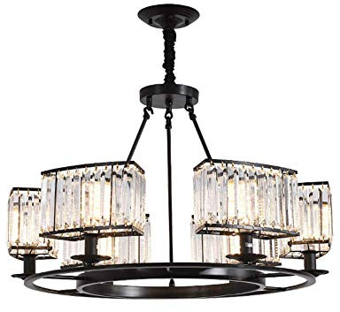 Kristall-Kronleuchter, 4 Lichter, nordische Deckenleuchte, industrielle Hängeleuchte für Esszimmer, Küche, Wohnzimmer, Schlafzimmer, Schwarz, 6 Lichter