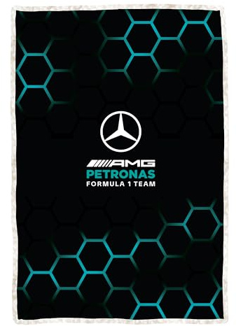 Mercedes AMG Petronas Official Fleece Blanket | Super Soft Warm Throw with Sherpa Reverse, Jets Design | Perfect For Home, Bedroom, Sleepovers & Camping | Size 120 x 150cm