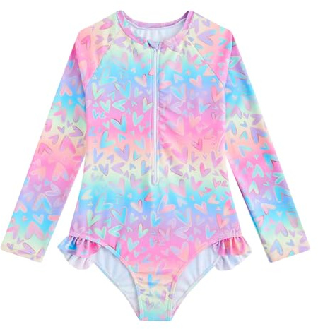 WYTbaby Girls Swimming Costume Mermaid Long Sleeve Swimsuit Girls One Piece Summer Rash Guard for 5-6 Years