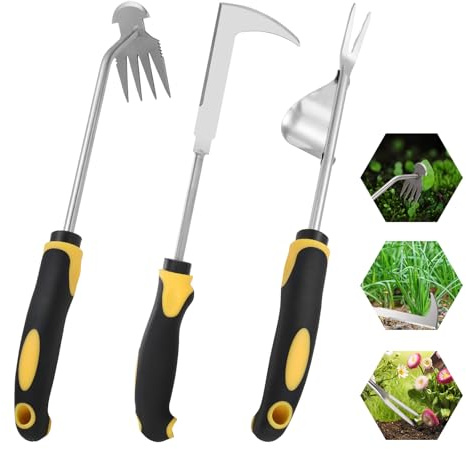 Foyucool Togli Erbacce da Giardino Set di 3, Manico in Gomma Giallo