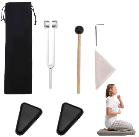 XJLyaya Diapasón, Juego de Diapason 128 Hz, Diapasones Sanadores, con Martillo de Silicona y Bolsa, Diapasón de aleación de Aluminio para Terapia de Sonido, Yoga, Meditación y Relajación