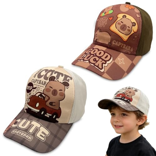Capybara Gorras de Béisbol Infantil, 2PCS Gorra Snapback para Niños Ajustable Sombrero de Protección Solar Sombrero de Verano Gorras Beisbol Accesorios Veranos Sombreros Deportivo Cap para Niños
