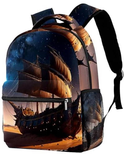 Zaino casual da scuola per donne uomini, antica nave spaziale libreria, grande capacità, zaino leggero e carino da viaggio
