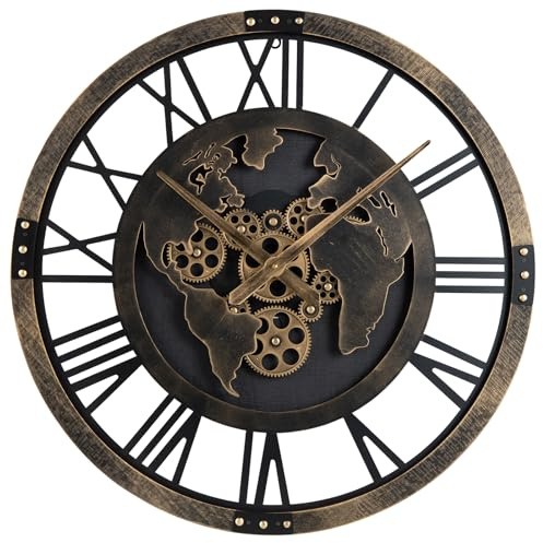 TANGZON Large Wall Clock, Silent Non-Ticking Kitchen Clocks, Wall Mounted Decorative Clock for Garden Bedroom, Kitchen, Home, Indoor & Outdoor (Brown World Map Pattern)