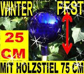 BTV Gartenkugel-Gartendeko Rosenkugel,Glas verspiegelt, handwerklich hergestellt,Größe 25 cm,KOMPLETT MIT Holz-STIEL, gartendeko Kugel FROSTSICHER, LICHT- und WETTERFEST, blau dunkelblaue Rosenkugel