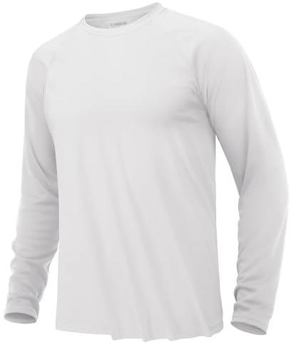 KEFITEVD Herren UV Shirt Outdoor Sonnenschutz Langarmshirt Polyester Funktionsshirt Sport Shirt Fitness Joggen Wassersport Performance T-Shirt Weiß L
