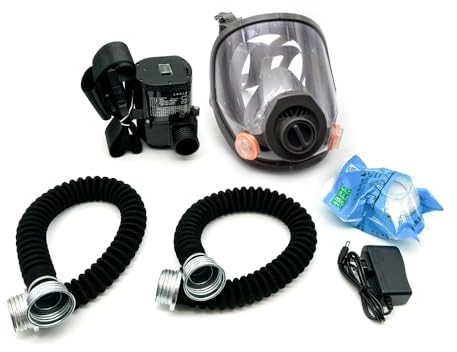 Toplionace Maschera per Respiratore di Sicurezza - Sistema di Respirazione a Spruzzo Portatile con Maschera Antigas Alimentata ad Aria Alimentata a Flusso Costante Elettrico (Nero)
