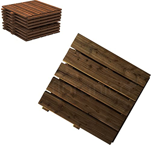Floranica Baldosas de madera para terrazas 1m2 4 piezas 50x50 cm Madera de alerce impregnada Marrón Suelos para terrazas y balcones de saunas baldosas de jardín de superficie fresada Producto UE