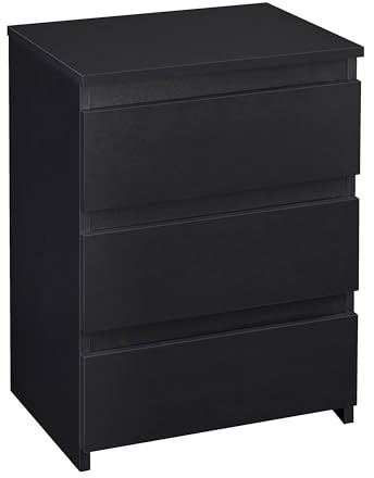 Yaheetech Bedside Table with 3 Drawers, Bedside Cabinet, Wooden Modern Nightstand with Storage for Living Room, Bedroom, 35 x 45 x 60.5 cm, Black