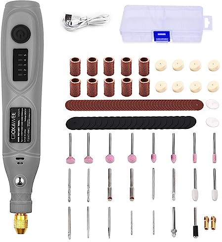 GOXAWEE 3.7V Mini Amoladora Eléctrica Inalámbrica, 5 velocidades, Taladro Tnalambrico para Grabar, Cortar, Taladrar, Pulir, Limpiar, Proyectos de Manualidades y Creaciones de Bricolaje