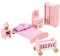 SOKA Wooden Pink Bedroom Playset Pretend Play Doll House Furniture Set Realistic Miniature Display Model Figures Bed Wardrobe Dressing Table Crib for Kids Children Girls Ages 3 year old +
