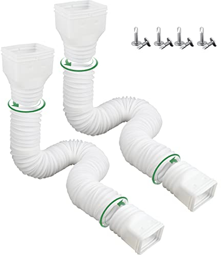 2 Stück Flexible Regenrinne Fallrohr Ablauf, Dachrinnen Set, Verlängerung von 21 bis 60 Zoll, Regenwasser Rohrverbinder, Erweiterbar für die meisten Fallrohre in Wohngebäuden (Weiß)