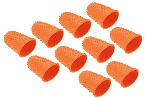 PATIKIL 0,71 x 1,14 tum gummfingerspetsar, 10-pack silikon tumme fingertoppsskydd skyddsdynor fingerborg grepp för kontorsräkning sömnad, orange medelstorlek