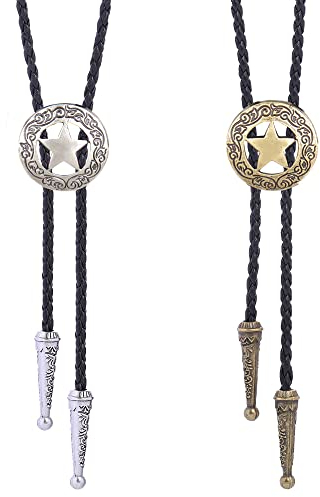 2Stk Bolo Krawatte Halskette für Männer Western Buchstabe Bolo Tie Westernkrawatte Herren Halskette Alloy Sternr Animal Anhänger Für Modenschau Punk Rock Party