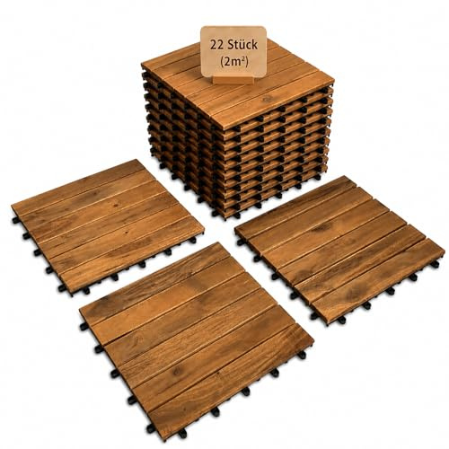 Holzfliesen 2m² Balkonfliesen 30x30cm Akazie Klicksystem