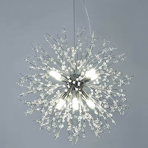 XEMQENER Ceiling Lights, Modern K9 Crystals Chandelier Lighting Fixture, 8-Light Dandelion Flush Mount Ceiling Pendant Light Fitting for Bedroom Kitchen Dining Room Hallway
