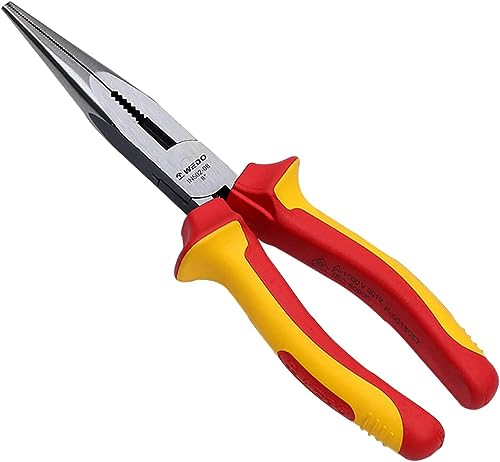 WEDO Isolierter Flachrundzange 150mm, gerade Spitzzange, Seitenschneider, Spitzzangen mit Abrutschschutz, Flachrundzange mit Schneide, VDE-geprüft