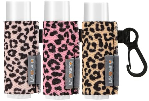 Likesing Lip Balm Holder Keychain, 3Pack Chapstick Keychain with Clip On for Backpacks, Sports bottles, Tight-Knit Elastic Lipstick Sleeve Holder Gifts for Friends Women Girls (Leopard Print)
