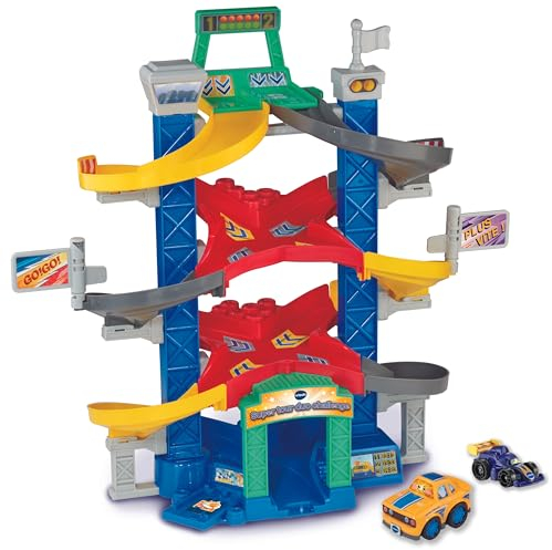 VTech - Tut Tut Bolides Série Pro, Super Tour Duo Challenge avec Voiture de Course Lenny As du Circuit, Circuit Voitures Enfant, 3 Zones Magiques, Cadeau Enfant de 2 Ans à 6 Ans - Contenu en Français
