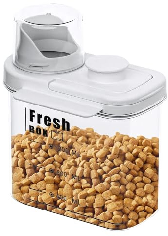 MINGPINHUIUS Dog Cat Food Storage Container - Transparent Sealed Insect-proof Moisture-proof Pet Food Storage Container, Portable Small Dog Food Container for Dry Food & Dry Feed (White, S/1.5L)