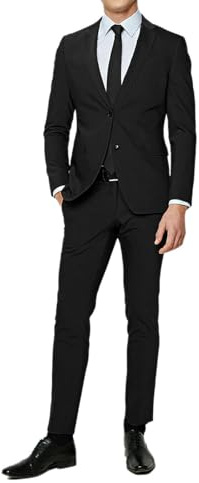 Alfio Collection Abito da Uomo con Giacca e Pantalone Elegante Classico Tinta Unita Blu Nero 46 48 50 52 54 56 58 60 (IT, Numero, 60, Regular, Regular, Nero)