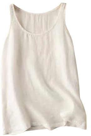 HAOLEI Lino Camiseta Tirantes Mujer,Algodón y Lino Chaleco Mujer con Cuello en Reondo Color Solido Sin Manga Camisetas Mujer Verano de Multicolor Suelta Camiseta Mujer Cómodo y Ligero Camisola